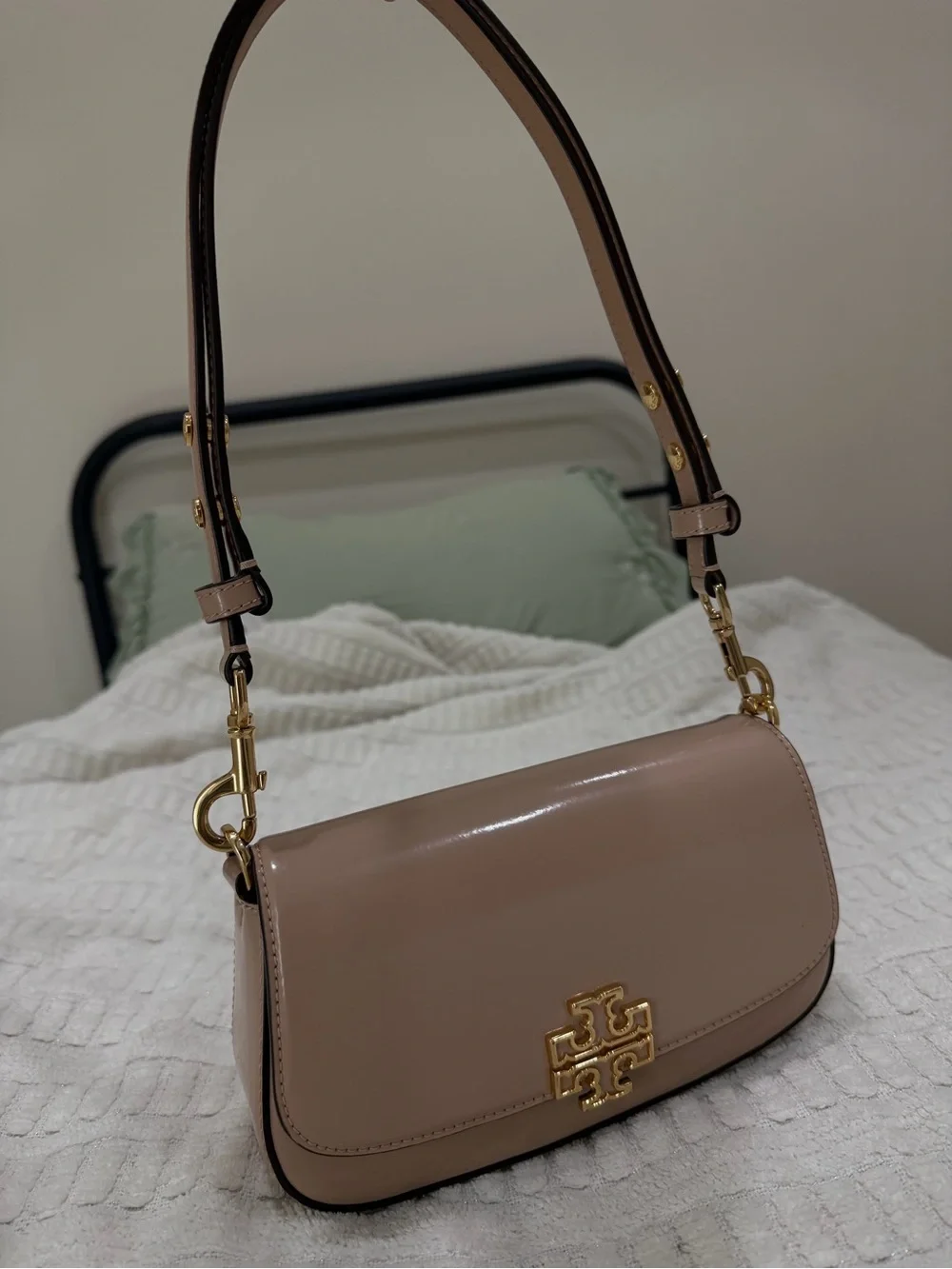 Taupe Shoulder Bag with Gold Hardware - Women Bags